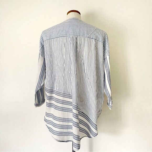 Anthropologie Holding Horses Blue Zeni striped high low cotton shirt Medium - Picture 4 of 6
